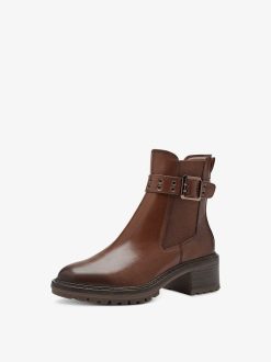 Tamaris Bottine Chelsea En Cuir - Marron | Bottines