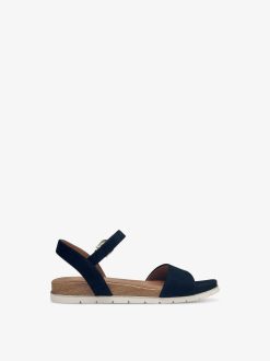 Tamaris Sandale En Cuir - Bleu | Des Sandales