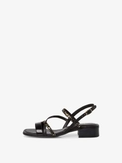 Tamaris Sandale A Talon En Cuir - Noir | Des Sandales