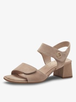 Tamaris Sandale A Talon En Cuir - Marron | Des Sandales