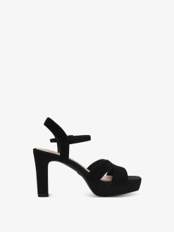 Tamaris Sandale A Talon En Cuir - Noir | Des Sandales