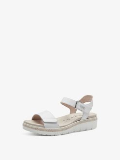 Tamaris Sandale A Talon En Cuir - Blanc | Des Sandales