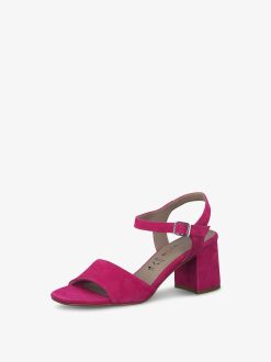 Tamaris Sandale A Talon En Cuir - Rose | Des Sandales