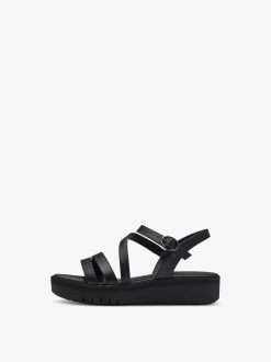 Tamaris Sandale A Talon En Cuir - Noir | Des Sandales