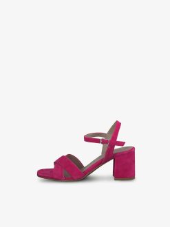 Tamaris Sandale A Talon En Cuir - Rose | Des Sandales