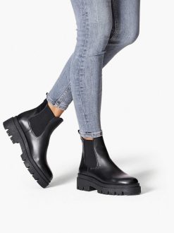 Tamaris Bottine Chelsea En Cuir - Noir | Bottines