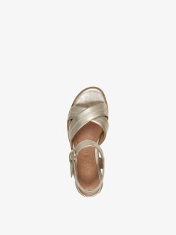 Tamaris Sandale A Talon En Cuir - Or | Des Sandales