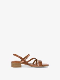 Tamaris Sandale A Talon En Cuir - Marron | Des Sandales