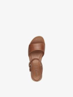 Tamaris Sandale A Talon En Cuir - Marron | Des Sandales