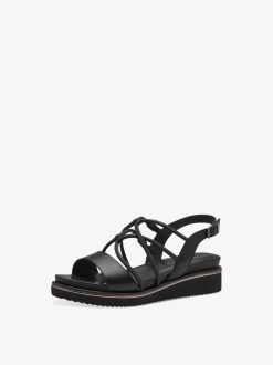 Tamaris Sandale A Talon En Cuir - Noir | Des Sandales