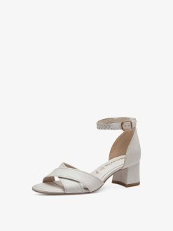 Tamaris Sandale A Talon En Cuir - Blanc | Des Sandales