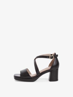 Tamaris Sandale A Talon En Cuir - Noir | Des Sandales