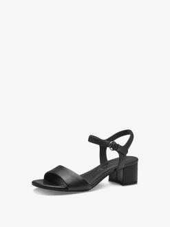 Tamaris Sandale A Talon En Cuir - Noir | Des Sandales