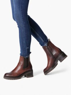 Tamaris Bottine Chelsea En Cuir - Marron | Bottines