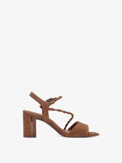 Tamaris Sandale A Talon En Cuir - Marron | Des Sandales