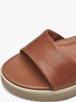 Tamaris Sandale A Talon En Cuir - Marron | Des Sandales