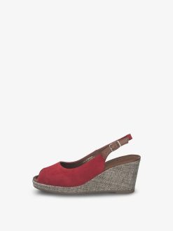 Tamaris Sandale A Talon En Cuir - Rouge | Des Sandales