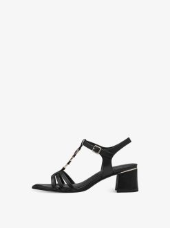 Tamaris Sandale A Talon En Cuir - Noir | Des Sandales