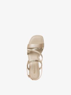 Tamaris Sandale A Talon En Cuir - Beige | Des Sandales