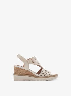 Tamaris Sandale A Talon En Cuir - Beige | Des Sandales