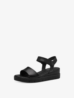 Tamaris Sandale A Talon En Cuir - Noir | Des Sandales