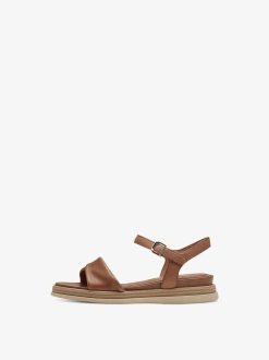 Tamaris Sandale A Talon En Cuir - Marron | Des Sandales