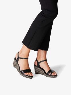 Tamaris Sandale A Talon En Cuir - Noir | Des Sandales