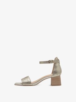 Tamaris Sandale A Talon En Cuir - Or | Des Sandales