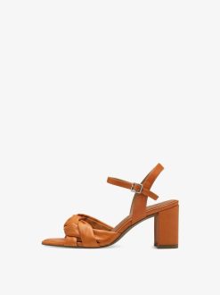 Tamaris Sandale A Talon En Cuir - Orange | Des Sandales