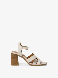 Tamaris Sandale A Talon En Cuir - Blanc | Des Sandales