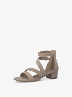 Tamaris Sandale A Talon En Cuir - Beige | Des Sandales