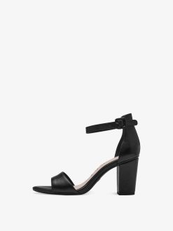 Tamaris Sandale A Talon En Cuir - Noir | Des Sandales