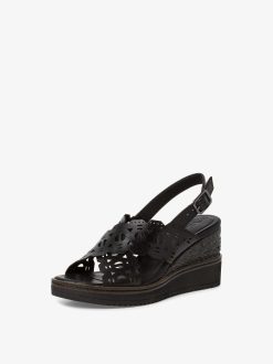 Tamaris Sandale A Talon En Cuir - Noir | Des Sandales