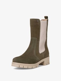 Tamaris Bottine Chelsea En Cuir - Vert | Bottines