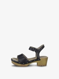 Tamaris Sandale A Talon En Cuir - Noir | Des Sandales