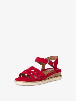 Tamaris Sandale A Talon En Cuir - Rouge | Des Sandales