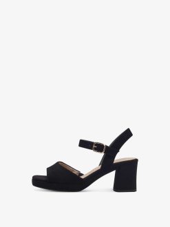 Tamaris Sandale A Talon En Cuir - Noir | Des Sandales