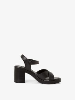 Tamaris Sandale A Talon En Cuir - Noir | Des Sandales