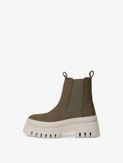 Tamaris Bottine Chelsea En Cuir - Beige | Bottines