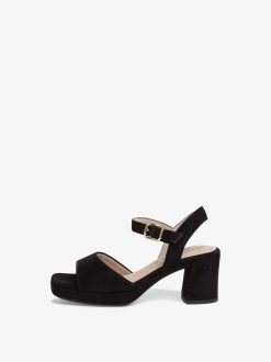 Tamaris Sandale A Talon En Cuir - Noir | Des Sandales