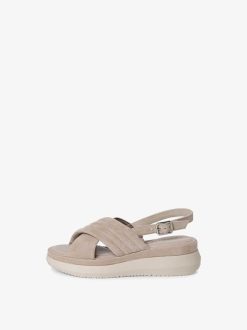 Tamaris Sandale A Talon En Cuir - Beige | Des Sandales