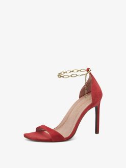 Tamaris Sandale A Talon En Cuir - Rouge | Des Sandales