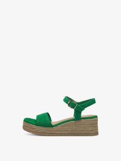 Tamaris Sandale A Talon En Cuir - Vert | Des Sandales