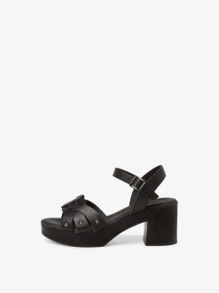 Tamaris Sandale A Talon En Cuir - Noir | Des Sandales