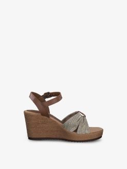 Tamaris Sandale A Talon En Cuir - Marron | Des Sandales