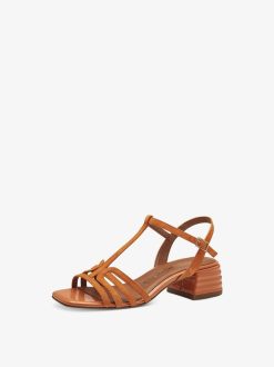 Tamaris Sandale A Talon En Cuir - Orange | Des Sandales