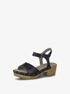 Tamaris Sandale A Talon En Cuir - Noir | Des Sandales