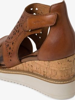 Tamaris Sandale A Talon En Cuir - Marron | Des Sandales