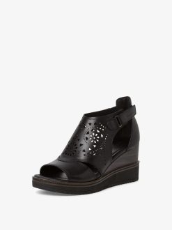 Tamaris Sandale A Talon En Cuir - Noir | Des Sandales