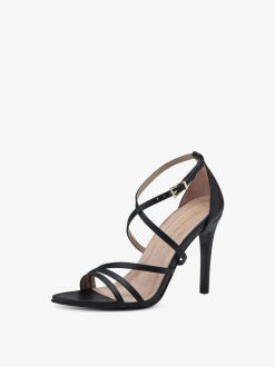 Tamaris Sandale A Talon En Cuir - Noir | Des Sandales